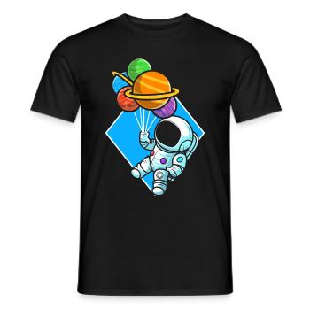 Astronaut Holding Planet Balloons Solar System - Men's T-Shirt - black - Front - AI Model Male 178 light (178cm)