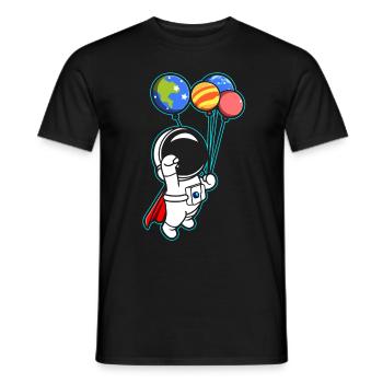 Astronaut Holding Planet Balloons Solar System - Men's T-Shirt - black - Front - AI Model Male 178 light (178cm)