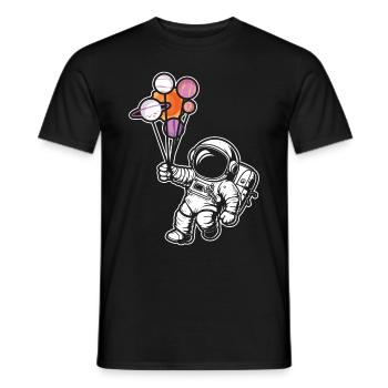 Astronaut Holding Planet Balloons Solar System - Men's T-Shirt - black - Front - AI Model Male 178 light (178cm)