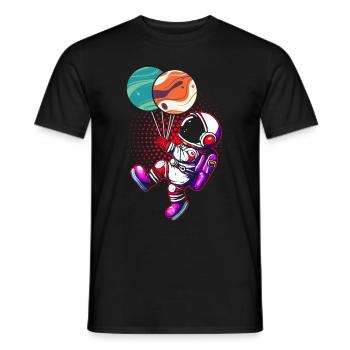 Astronaut Holding Planet Balloons Solar System - Men's T-Shirt - black - Front - AI Model Male 178 light (178cm)