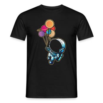 Astronaut Holding Planet Balloons Solar System - Men's T-Shirt - black - Front - AI Model Male 178 light (178cm)