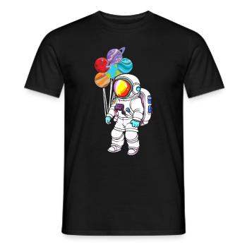 Astronaut Holding Planet Balloons Solar System - Men's T-Shirt - black - Front - AI Model Male 178 light (178cm)