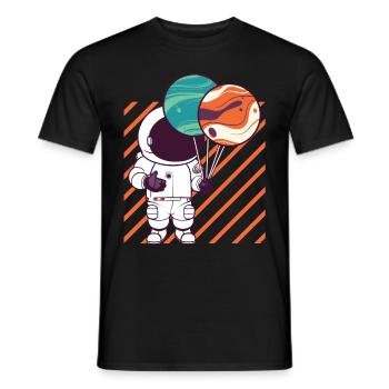 Astronaut Holding Planet Balloons Solar System - Men's T-Shirt - black - Front - AI Model Male 178 light (178cm)