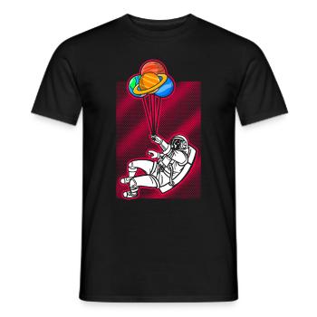 Astronaut Holding Planet Balloons Solar System - Men's T-Shirt - black - Front - AI Model Male 178 light (178cm)