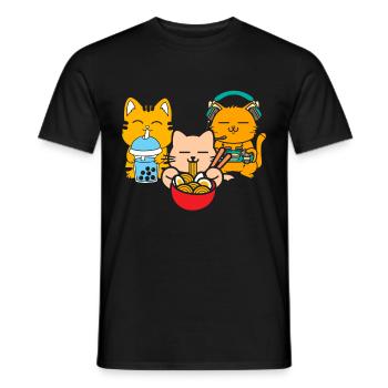Chat Boba Thé Bubble Tea Gaming Gamer Ramen Anime - T-shirt homme - noir - Devant - AI Model Male 178 light (178cm)