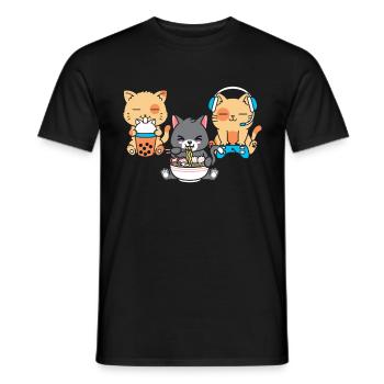 Chat Boba Thé Bubble Tea Gaming Gamer Ramen Anime - T-shirt homme - noir - Devant - AI Model Male 178 light (178cm)