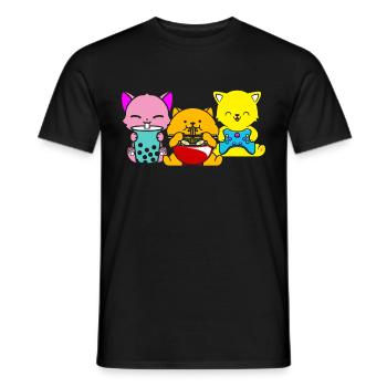 Chat Boba Thé Bubble Tea Gaming Gamer Ramen Anime - T-shirt homme - noir - Devant - AI Model Male 178 light (178cm)