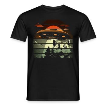 Lustige Katzen -Selfie Ufos Alien Spaceship Kitty - Männer T-Shirt - Schwarz - Vorne - AI Model Male 178 light (178cm)