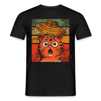 Lustige Katzen -Selfie Ufos Alien Spaceship Kitty - Männer T-Shirt - Schwarz - Vorne - AI Model Male 178 light (178cm)