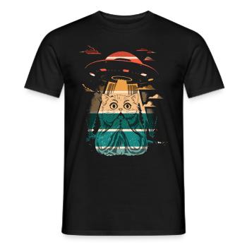 Lustige Katzen -Selfie Ufos Alien Spaceship Kitty - Männer T-Shirt - Schwarz - Vorne - AI Model Male 178 light (178cm)