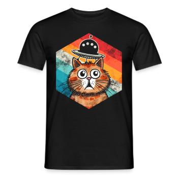 Lustige Katzen -Selfie Ufos Alien Spaceship Kitty - Männer T-Shirt - Schwarz - Vorne - AI Model Male 178 light (178cm)