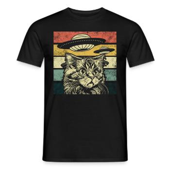 Lustige Katzen -Selfie Ufos Alien Spaceship Kitty - Männer T-Shirt - Schwarz - Vorne - AI Model Male 178 light (178cm)