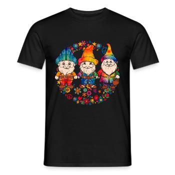 Three Hippie Gnomes Groovy Bandage Dye Gnomies - Men's T-Shirt - black - Front - AI Model Male 178 light (178cm)