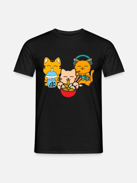 Chat Boba Thé Bubble Tea Gaming Gamer Ramen Anime - T-shirt homme - noir