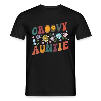 Aunt Retro Groovy Baby Announcement Aunt - Men's T-Shirt - black - Front - AI Model Male 178 light (178cm)