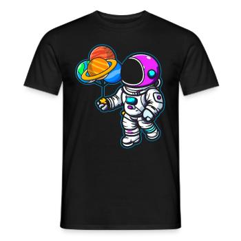 Astronaut Holding Planet Balloons Solar System - Men's T-Shirt - black - Front - AI Model Male 178 light (178cm)