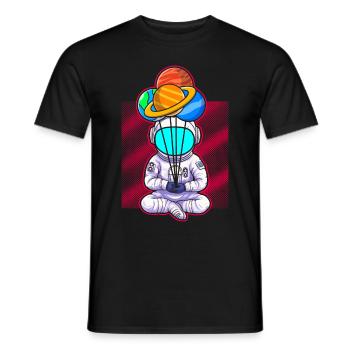 Astronaut Holding Planet Balloons Solar System - Men's T-Shirt - black - Front - AI Model Male 178 light (178cm)