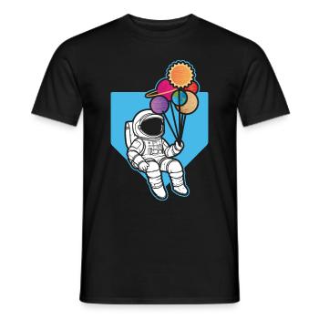 Astronaut Holding Planet Ballons Sonnensystem - Männer T-Shirt - Schwarz - Vorne - AI Model Male 178 light (178cm)