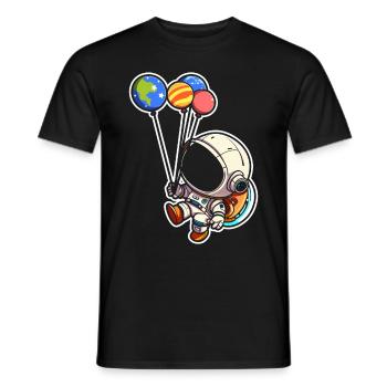 Astronaut Holding Planet Balloons Solar System - Men's T-Shirt - black - Front - AI Model Male 178 light (178cm)