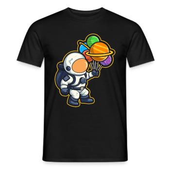 Astronaut Holding Planet Balloons Solar System - Men's T-Shirt - black - Front - AI Model Male 178 light (178cm)