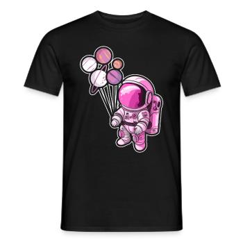 Astronaut Holding Planet Balloons Solar System - Men's T-Shirt - black - Front - AI Model Male 178 light (178cm)