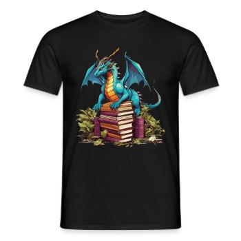 Dragons and Books Nerd Dragon Lover - Men's T-Shirt - black - Front - AI Model Male 178 light (178cm)