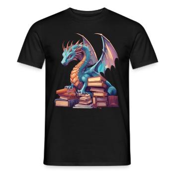 Dragons and Books Nerd Dragon Lover - Men's T-Shirt - black - Front - AI Model Male 178 light (178cm)