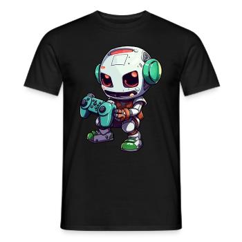 Joueur de robot mignon Robot de jeu drôle - T-shirt homme - noir - Devant - AI Model Male 178 light (178cm)