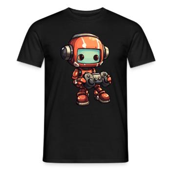 Cute Robot Player Funny Gaming Robot - Men's T-Shirt - black - Front - AI Model Male 178 light (178cm)