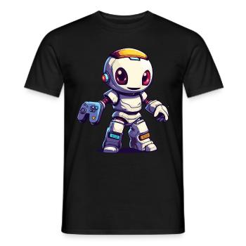 Cute Robot Player Funny Gaming Robot - Men's T-Shirt - black - Front - AI Model Male 178 light (178cm)