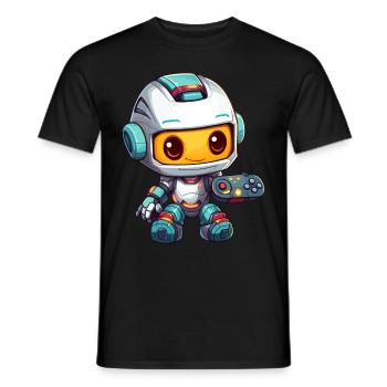 Cute Robot Player Funny Gaming Robot - Men's T-Shirt - black - Front - AI Model Male 178 light (178cm)