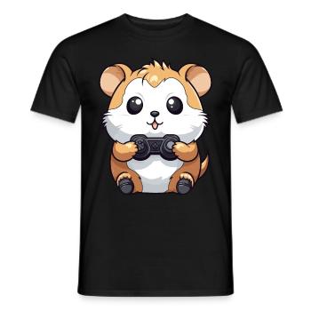 Cute Hamster Gamer Funny Gaming Hamster - Men's T-Shirt - black - Front - AI Model Male 178 light (178cm)