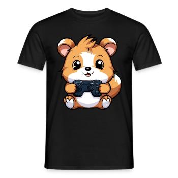 Cute Hamster Gamer Funny Gaming Hamster - Men's T-Shirt - black - Front - AI Model Male 178 light (178cm)