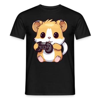 Cute Hamster Gamer Funny Gaming Hamster - Men's T-Shirt - black - Front - AI Model Male 178 light (178cm)