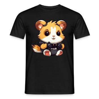 Cute Hamster Gamer Funny Gaming Hamster - Men's T-Shirt - black - Front - AI Model Male 178 light (178cm)