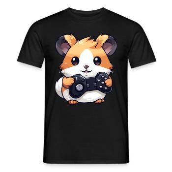 Cute Hamster Gamer Funny Gaming Hamster - Men's T-Shirt - black - Front - AI Model Male 178 light (178cm)
