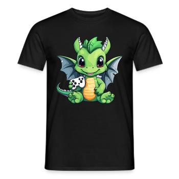 Cute Dragon Gamer Gaming Dragon Lover - Men's T-Shirt - black - Front - AI Model Male 178 light (178cm)