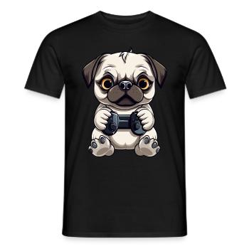 Süßer Mopshund Gamer Gaming Mops Hundeliebhaber - Männer T-Shirt - Schwarz - Vorne - AI Model Male 178 light (178cm)