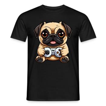 Süßer Mopshund Gamer Gaming Mops Hundeliebhaber - Männer T-Shirt - Schwarz - Vorne - AI Model Male 178 light (178cm)