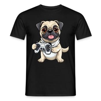 Süßer Mopshund Gamer Gaming Mops Hundeliebhaber - Männer T-Shirt - Schwarz - Vorne - AI Model Male 178 light (178cm)
