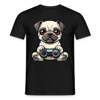Süßer Mopshund Gamer Gaming Mops Hundeliebhaber - Männer T-Shirt - Schwarz - Vorne - AI Model Male 178 light (178cm)