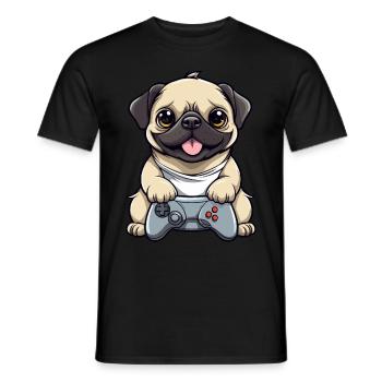 Süßer Mopshund Gamer Gaming Mops Hundeliebhaber - Männer T-Shirt - Schwarz - Vorne - AI Model Male 178 light (178cm)