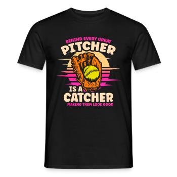 Catcher Softball Lover Bat Ball - Men's T-Shirt - black - Front - AI Model Male 178 light (178cm)