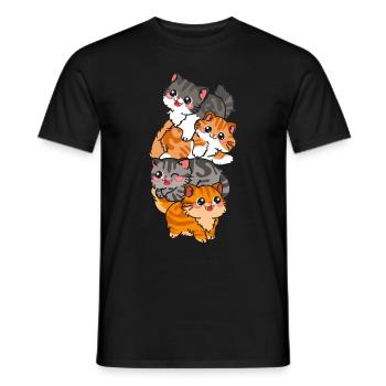 Cat Cute Kitty Stack Cats Anime Kawaii - Men's T-Shirt - black - Front - AI Model Male 178 light (178cm)
