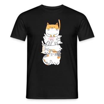 Cat Cute Kitty Stack Cats Anime Kawaii - Men's T-Shirt - black - Front - AI Model Male 178 light (178cm)