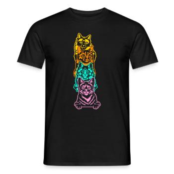Cat Cute Kitty Stack Cats Anime Kawaii - Men's T-Shirt - black - Front - AI Model Male 178 light (178cm)