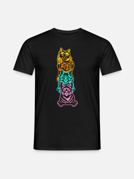 Katze Niedliche Kitty Stapel Katzen Anime Kawaii - Männer T-Shirt - Schwarz