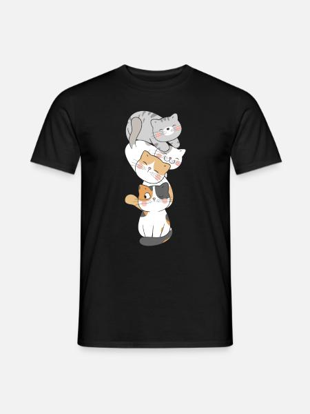 Katze Niedliche Kitty Stapel Katzen Anime Kawaii - Männer T-Shirt - Schwarz