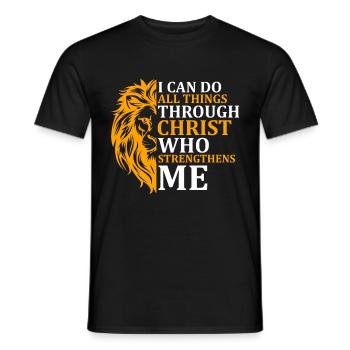 Je peux tout faire par la foi du Christ Lion - T-shirt homme - noir - Devant - AI Model Male 178 light (178cm)