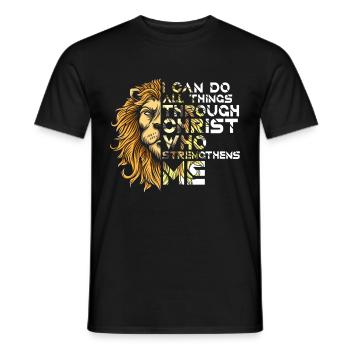 Je peux tout faire par la foi du Christ Lion - T-shirt homme - noir - Devant - AI Model Male 178 light (178cm)